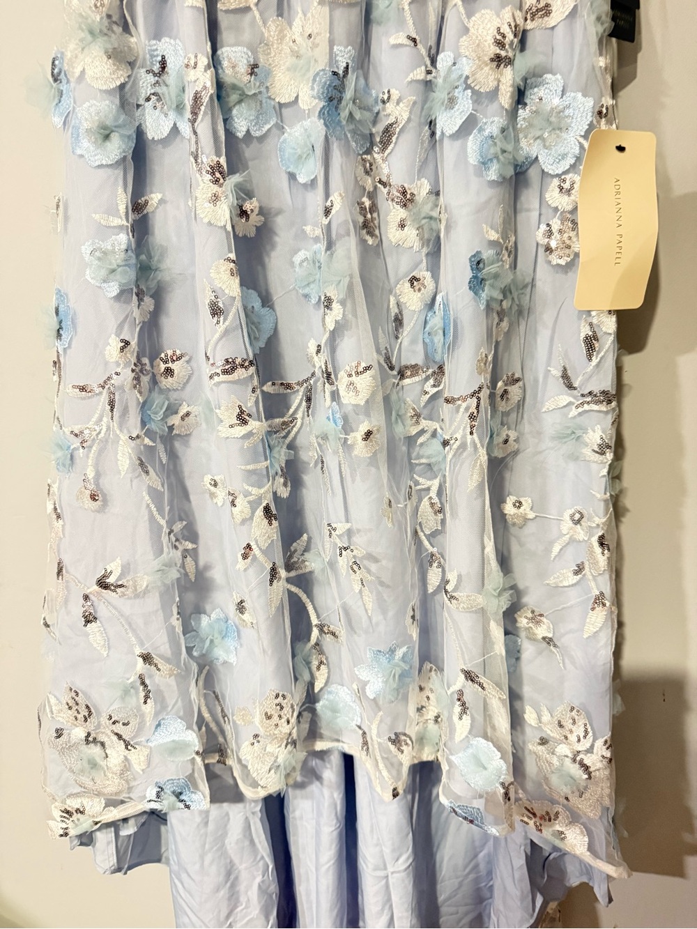 Adrianna Papell Light Blue Floral Embroidered & Sequin Cocktail Dress NWT US 14 - Picture 4 of 8